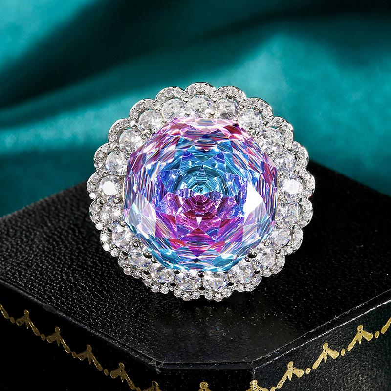 Popular Jewelry Copper Bottom Gold-Plated Rose Cut Dragon Fruit Color Light Luxury Set Main Stone 18Mm