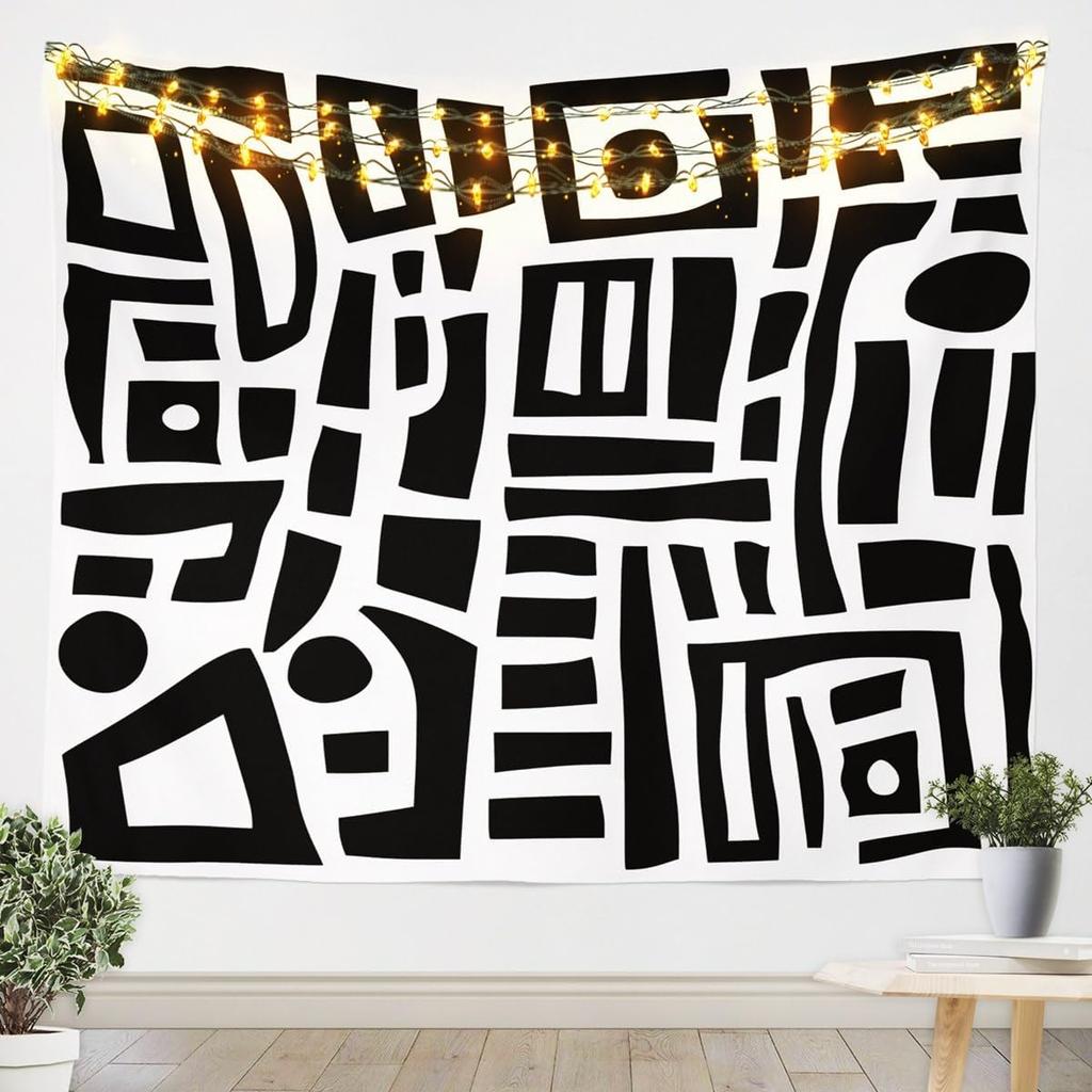Black White Tapestry Kids Abstract Art Wall Hanging for Boys Girls Teens Stripes Modern Art Wall Blanket Geometric Wall Art Room