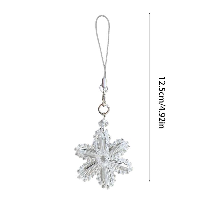 Snowflake Charm Mobile Phone Strap Accessory With Flashing White Crystals Beads Fashion Accessory for Christmas Gifts