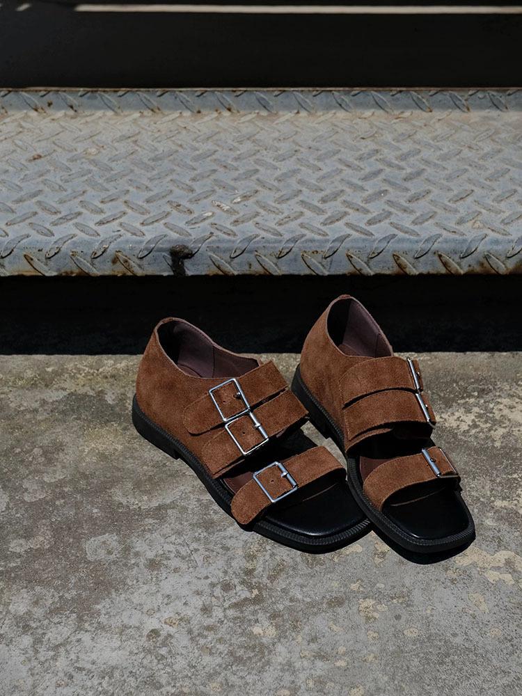 

Sheepskin version~ inner height increase 7cm open-toed sandals women s summer outer wear wedge heel belt buckle high heel retro Roman women s shoes 34