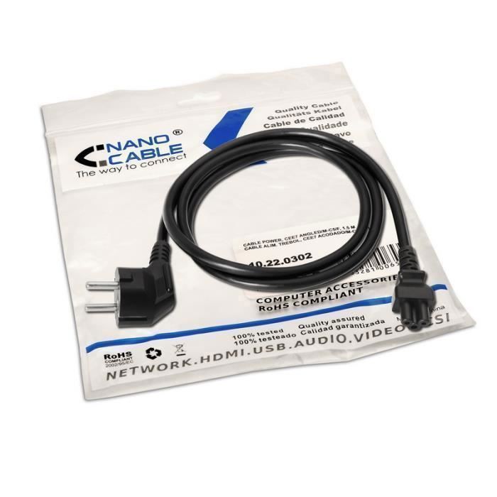 Nanocable 10.22.0302, 1,5 m, Samec-Samice, CEE7-7, C5 Spojka, Černý