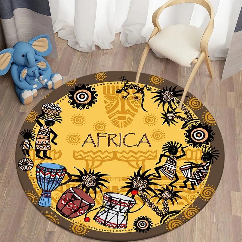 African Women Print Round Carpet Non Slip Area Rug for Living Room Bedroom Balcony Kitchen Decor Traditional Floor Mat Yoga Mats