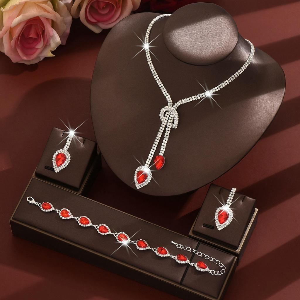Luxuriöses Rotes Tropfen-Strassstein-Schmuckset Party-Hochzeits-Accessoires