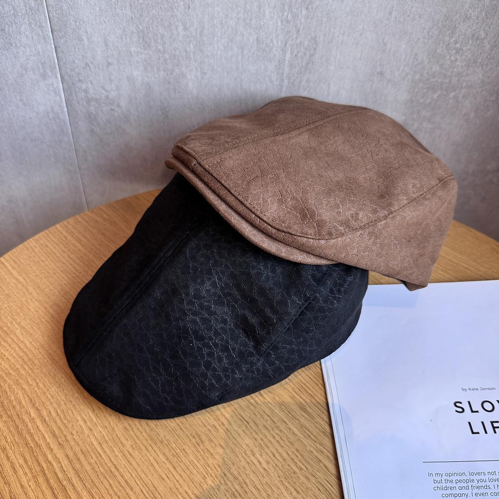 Simple Suede Beret With Solid Color Design For Windproof Warm Winter Wear