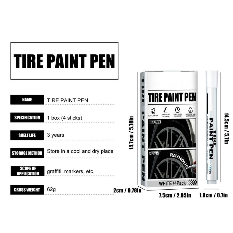 Car Tire Paint White Marker Pen 4pcs Waterproof Paint Repair Markers Quick Dry Permanent Graffiti Pen For Automotive Tire Paint
