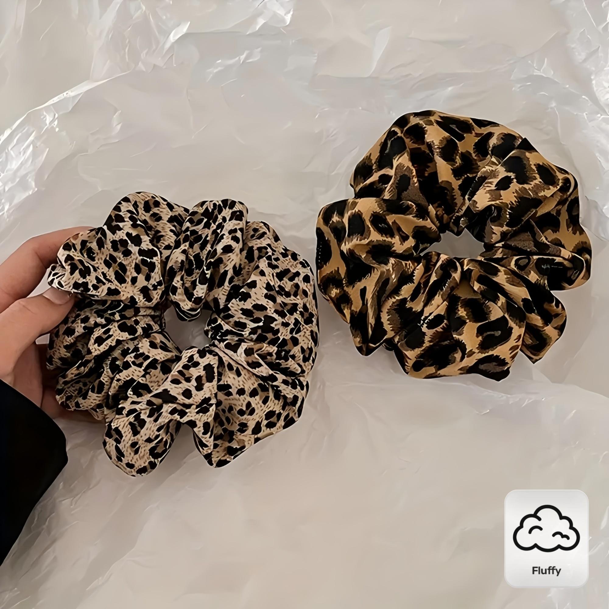 

2Pcs Vintage Leopard Print Headbands, Elastic Hair Bands with Fluffy Ponytail Clip, Elegant & Cheerful Hair Accessory коричневый