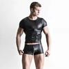 Men's Sexy Matte Leather Performance T-Shirt and Tights for Nightclub or Stage (N805/N806)