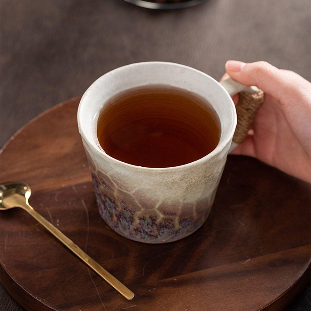 Tableware 380ML Retro Ceramic Cup Rustic Unique Coffee Mug Handcrafted Wide Mouth Cup Hotel