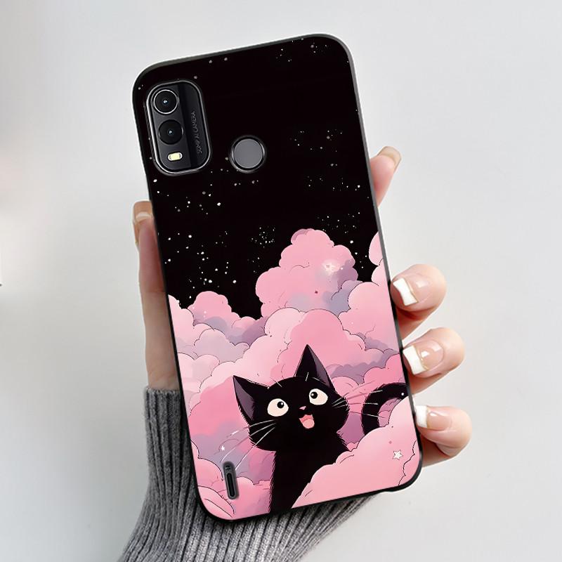 Dreamy Black Case For Nokia G11 Plus Elegant Butterfly Wildflower Pattern Shell With Jelly Color Shockproof Bumper Soft Cover