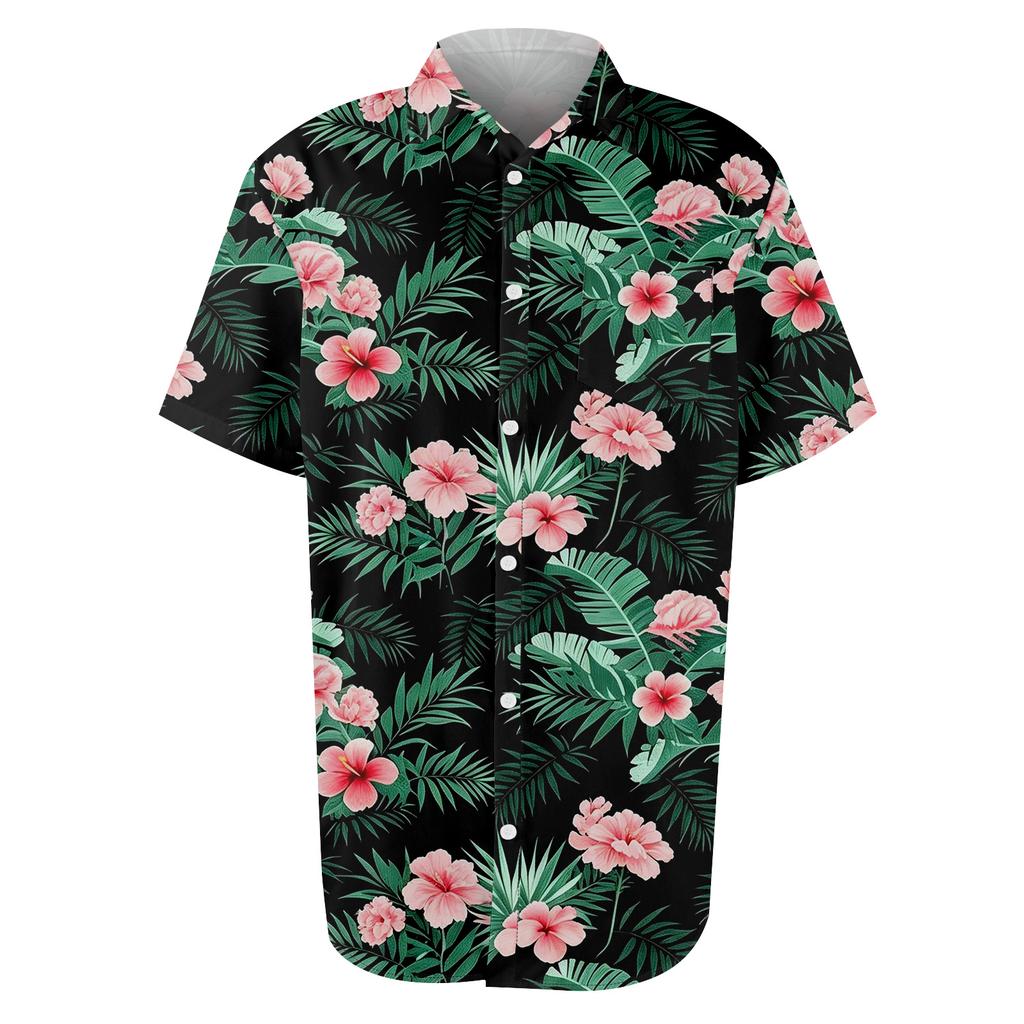 Men's Casual Short Sleeve Button Down Shirt Tropical Floral Leaf Print Lightweight Breathable Fabric Comfortable Fit