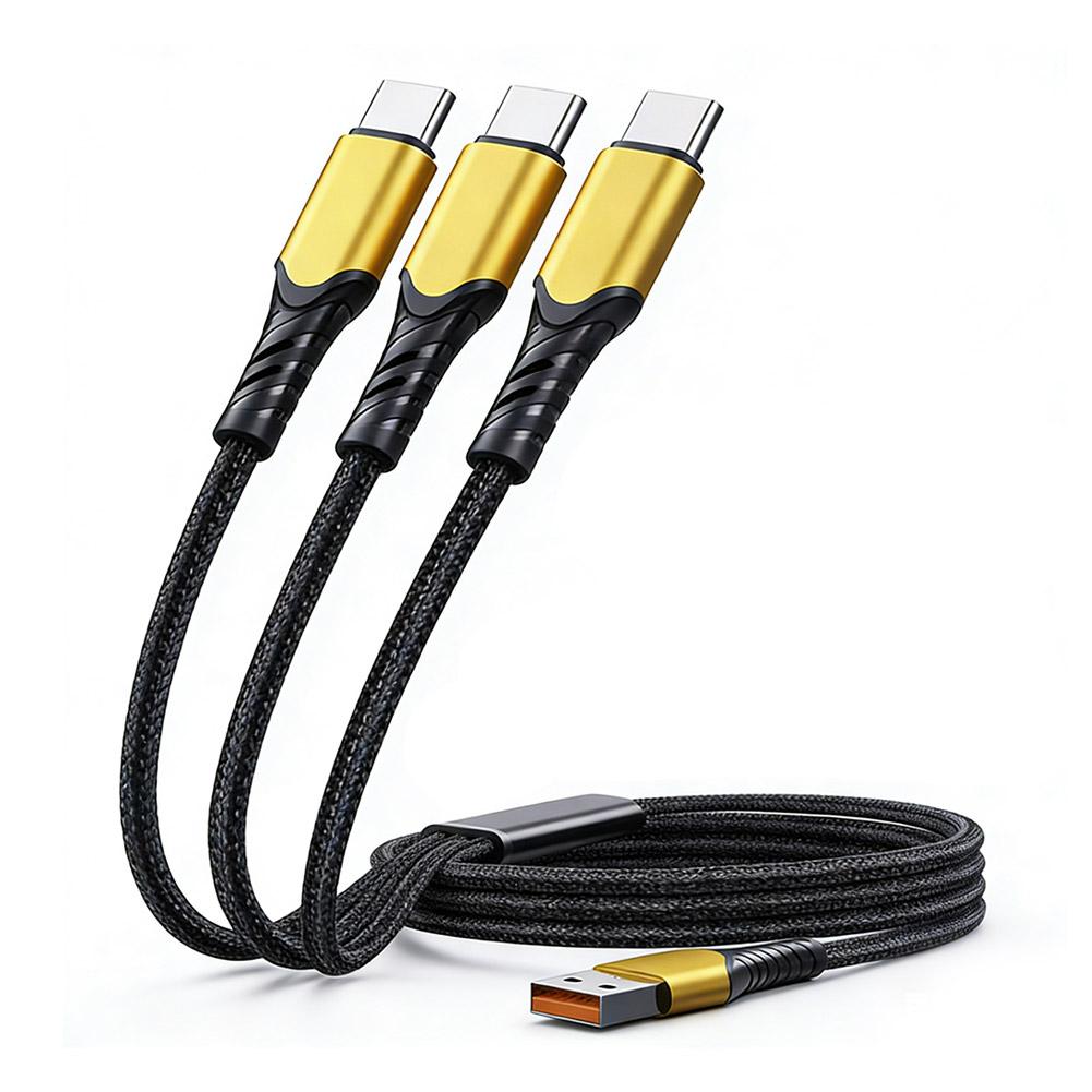 100W Braided Spring 3 In 1 USB C To 3 Type C Cable Fast Charging Phone Cable Suitable For Type-C Laptop Data Cable