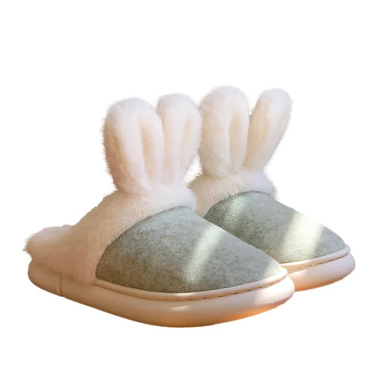 Fashion Platform Fluffy Slippers Women House Plush Rabbit Designer Winter Shoes Girls Flats Elegant Indoor Fashion Casual Footwear Warm