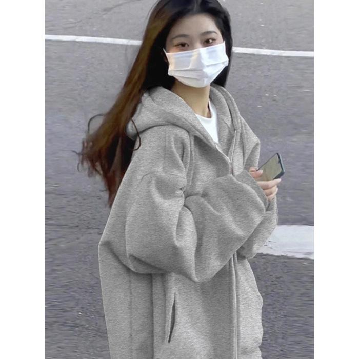 

American Style Sweatshirt Jacket Women s New Thin Thick Style Loose Hooded Zipper Cardigan Spring and Autumn Versatile Top (as the picture-1016-)-2XL