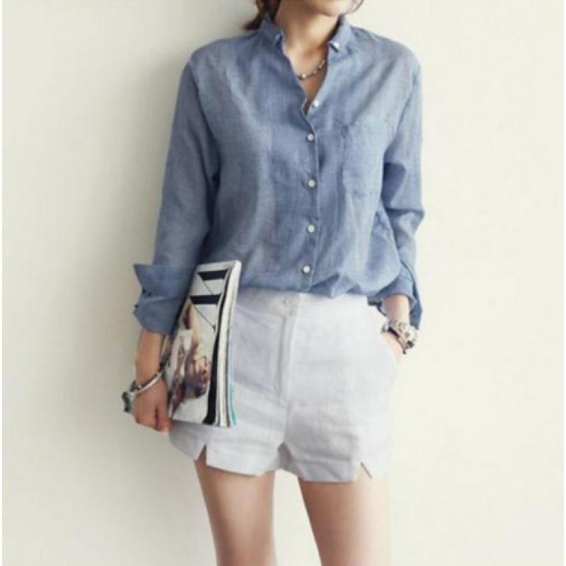 

Женская легкая рубашка с длинным рукавом из хлопка и льна - Повседневная, свободного кроя, защита от солнца Extra Large