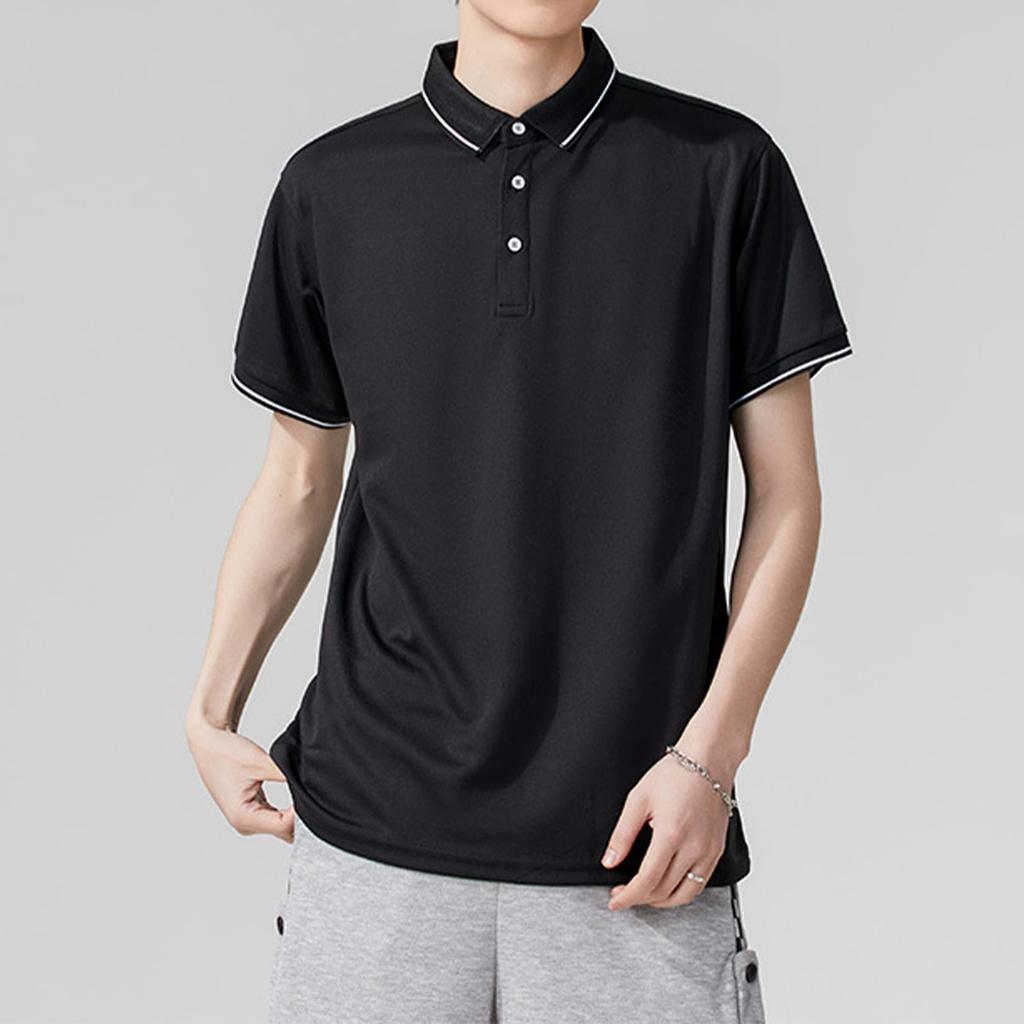 LSMUDKINGDOM Short Sleeve Polo Plus Solid for Golf and Size S Men's Shirt, Size, Color, Collared, Stylish, Lightweight, Comfortable, Business, Black,