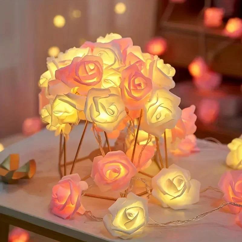 LED Rose String Lights - White/Pink Valentine's Wedding Decor & Mother's Day Gift (Room Night Light)