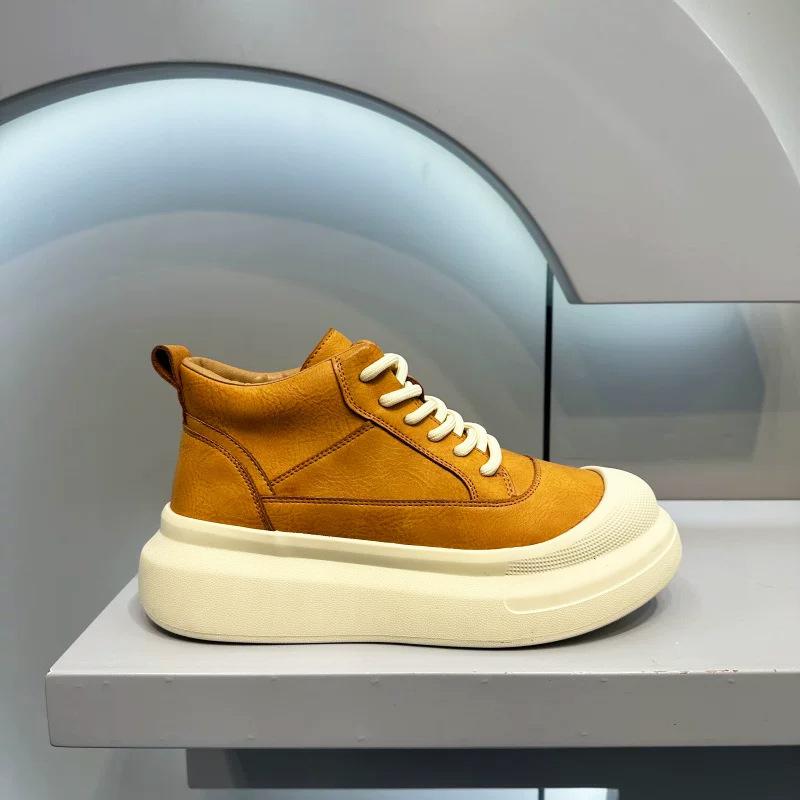 Autumn and Winter Velvet Retro Thick-soled Casual Leather Surface Lace-up Trendy Shoes Premium Sense Zmd