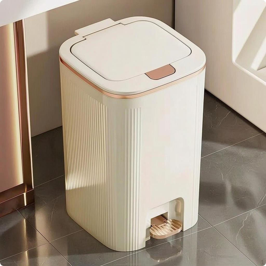 Trash Can with Foot Pedal Odor-Controlling Step Hands Bin for
