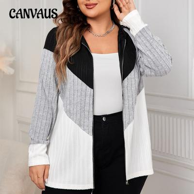 Autumn and Winter Women's Plus Size Striped Loose Cardigan Jacket Clashing Color Casual Comfortable Jacket
