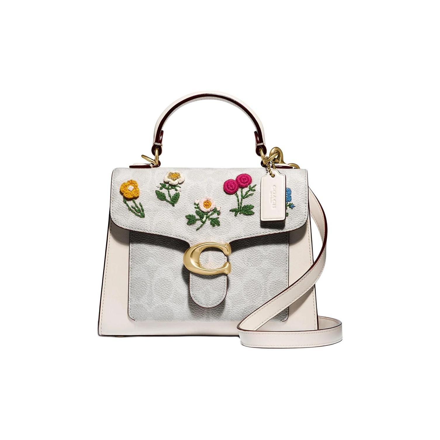 

Coach Tabby 20 Top Handle Floral Embroidery Coated Canvas And Leather Shoulder Crossbody Handbag Small Women Handbags White 629-B4R7B Basic Set (Bag+Dust Bag)