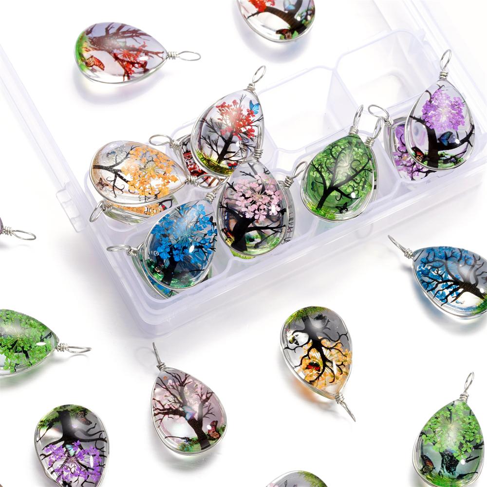 5pcs/lot 18.5*34mm Crystal Glass Real Dried Flower Water Droplet Pendants for DIY Handmade Jewelry Bracelet Necklace Accessories