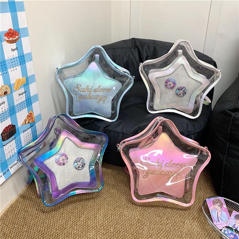 Stern Pentagramm Schmerztasche transparente Tasche Damentasche Doppel-Schulter Schulter Crossbody Japanische Bar Babytasche Freizeittasche