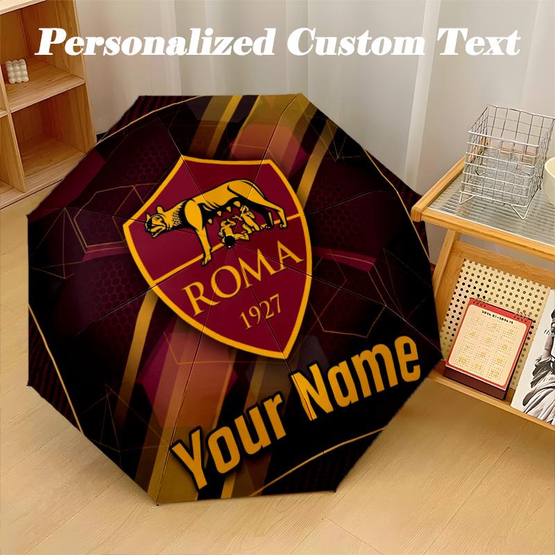 8 Rib Auto Folding Umbrella AS Roma Print Custom Name Text Portable Rain Gear