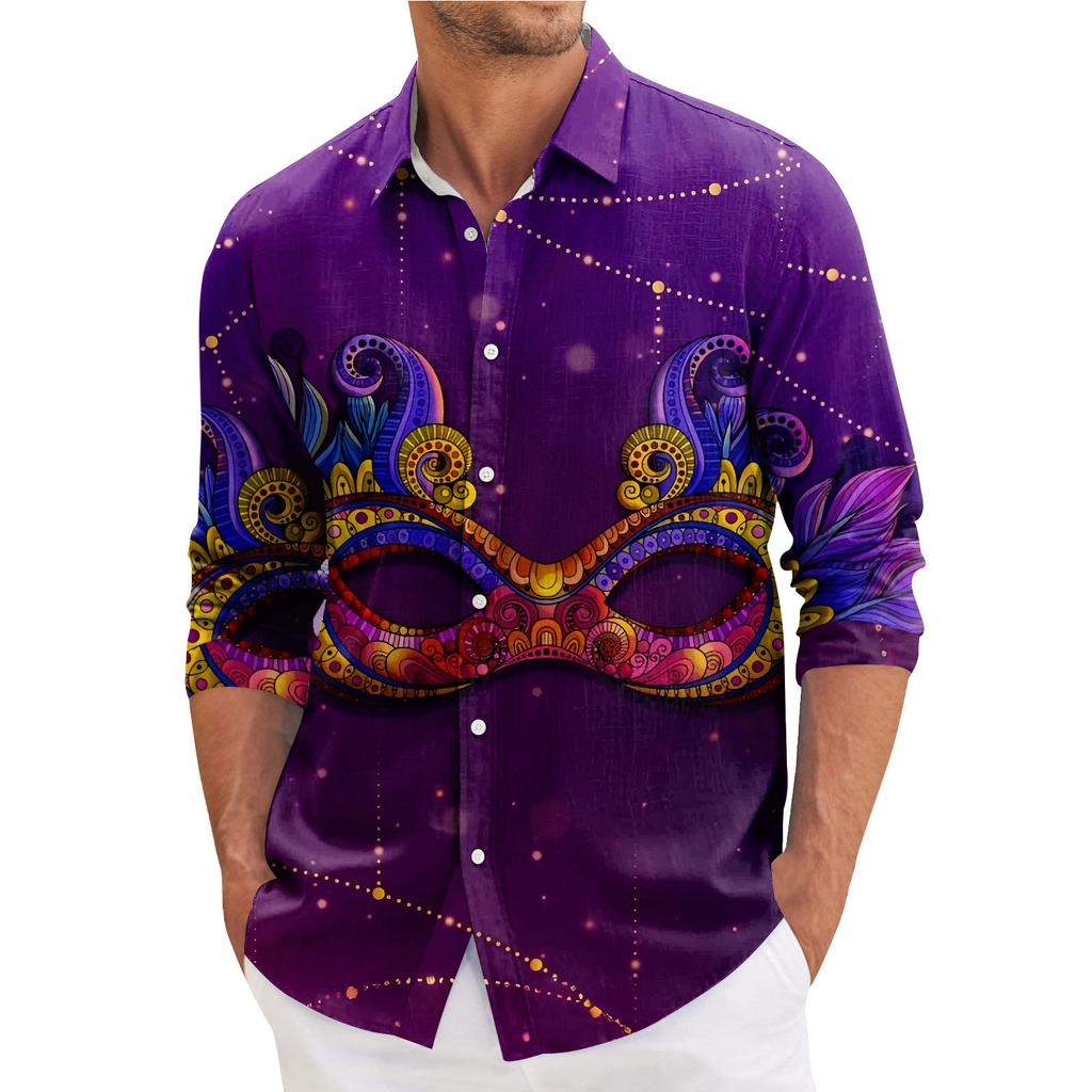 Herr Vår Casual Lös Tryckt Långärmad Skjorta Herrskjorta