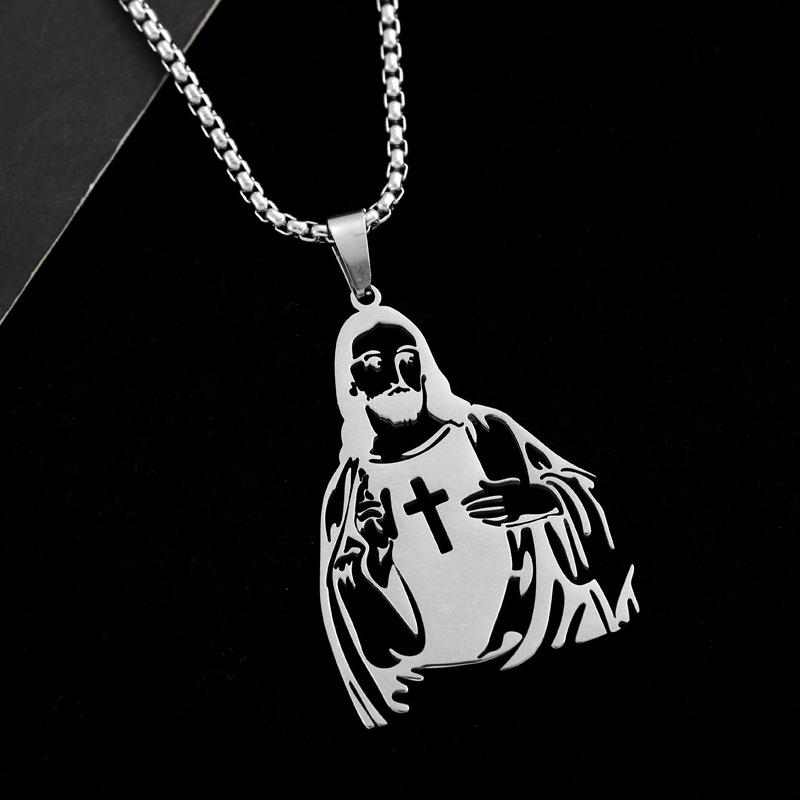 European and American New Hollow Cross Pendant Titanium Steel Necklace Men s Color 60CM