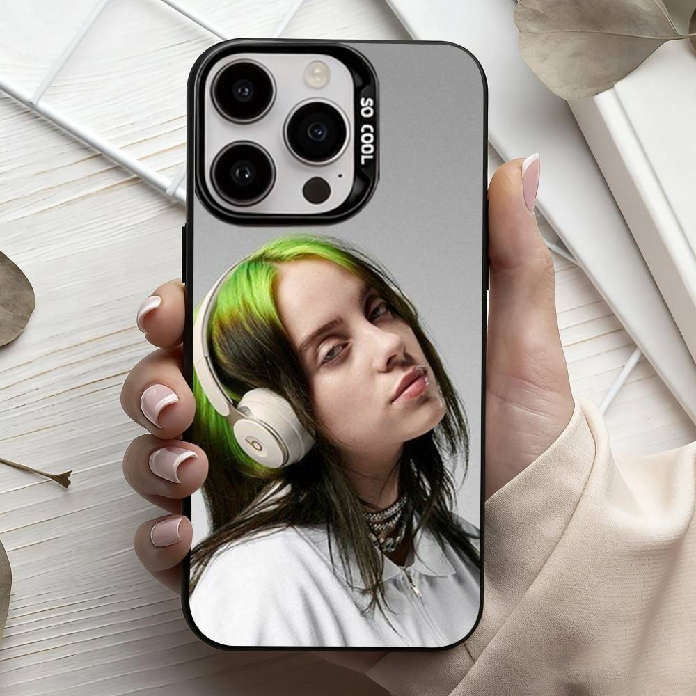 Sänger B-Billie Eilish-H Handyhülle Für iPhone17,16,15,14,13,12,11 Plus,Pro Max Schwarz Candy Silber Handyhülle