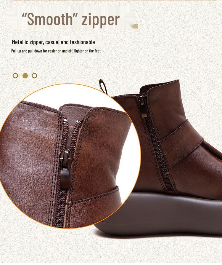 Shanghai Jiechu 2024 Autumn/Winter Cowhide Round Toe Korean Style Women's Boots