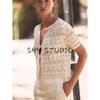 Summer New Product Women's Clothes French Classic Style Single-Breasted round Neck Short Sleeve Cut Out Knitting Outwear 8082001