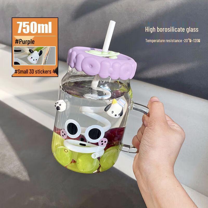

Large Capacity High-Temperature Glass Straw Cup with Handle