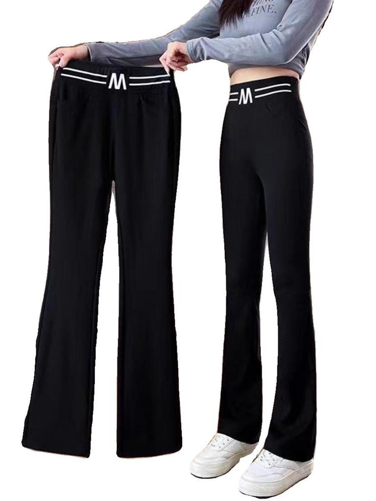 2025 Women's Black High Waist Slimming Micro Flare Pants with Plus Velvet, Perfect for Spring and Autumn