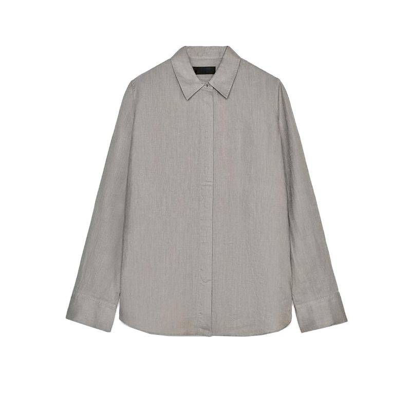 Linen Blend Long Sleeves Lapel Shirt 4786090 Linen Blend Wide Leg Mid Waist Casual Pants 4786091