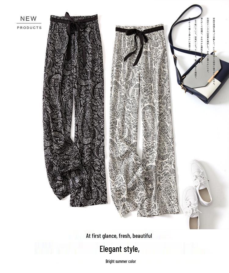 Women's Summer Ice Silk Wide-Leg Wrinkle-Resistant Long Pants - Loose Fit, Casual Draping Style