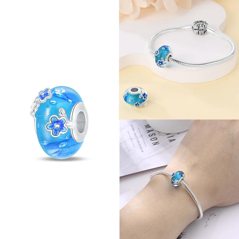 Authentic copper Bracelets Women Diy Gift Murano Jewellery Accessories Charm Bead Charms Bead Charms Flower Blue Star Shape Green Turtle Glass Bead Ch
