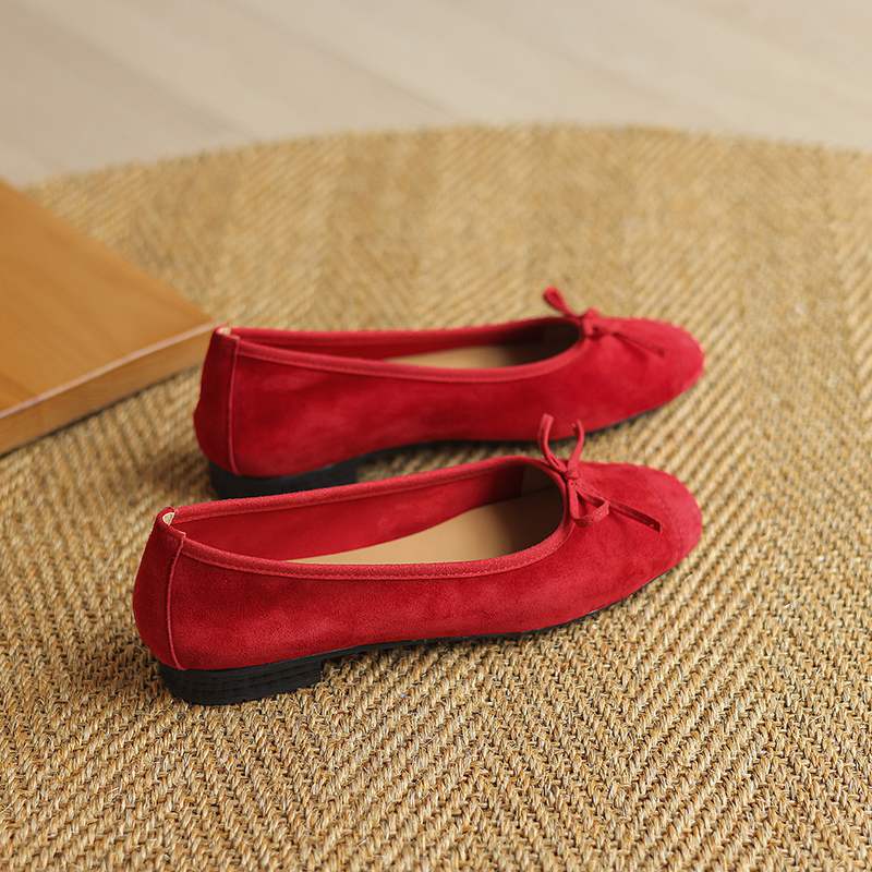 Krazing Pot Suede Fashion Spring Size 42 41 Low Heels Women Round Toe Shoes Ballet Dance Butterfly-knot Shallow Pumps