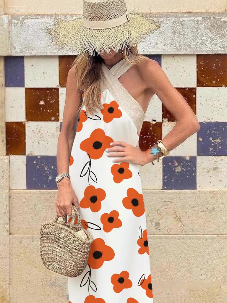 INS Home Casual Loose Shoulder Patchwork Sleeveless Women's Fashion Summer Dress
