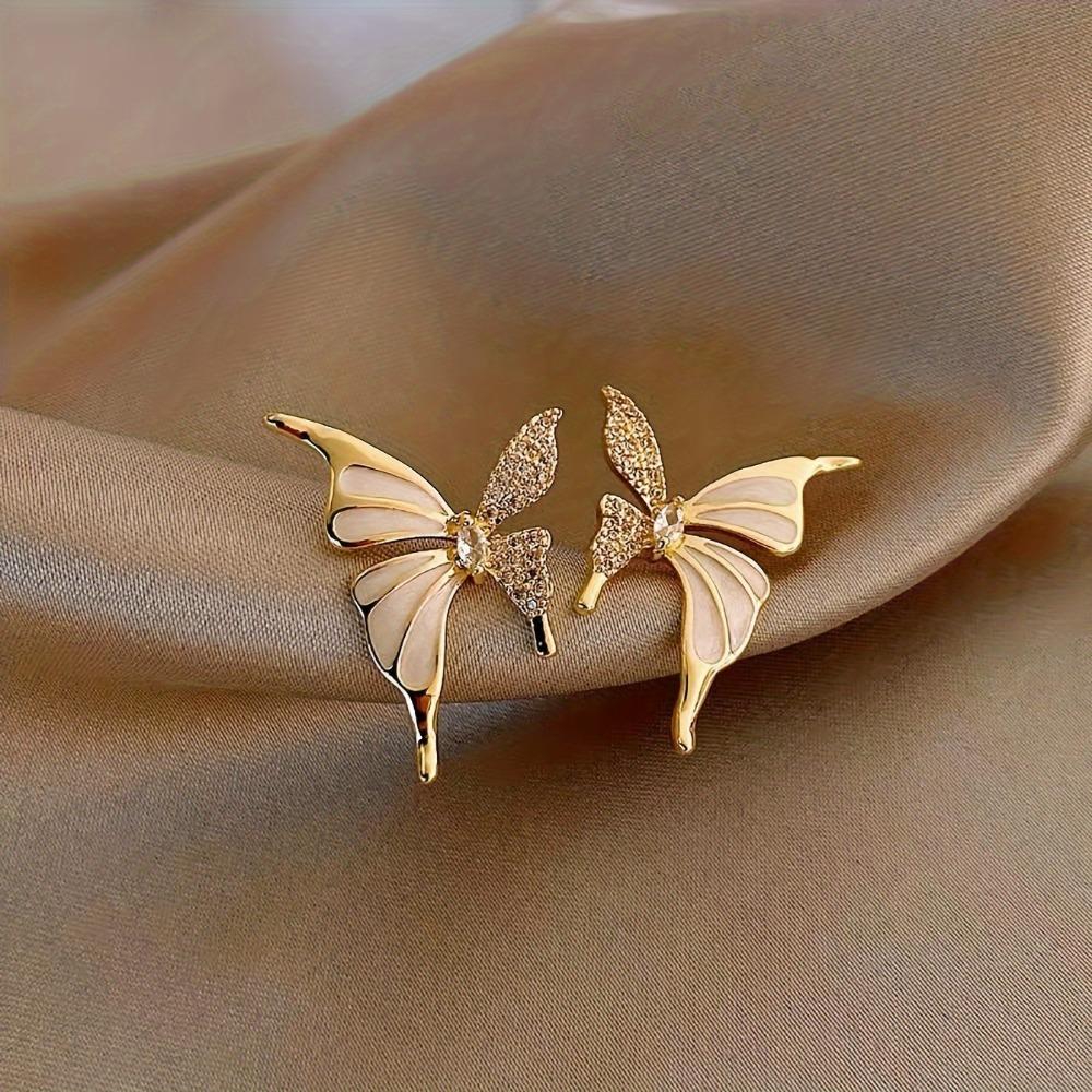 Light Luxury Niche Elegant Zircon Butterfly Stud Earrings For Women Fashion Sweet Metal Jewelry Gifts