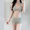 Summer vacation wind striped bikini 's split sunscreen blouse sexy belly and thin swimsuit 's hot spring