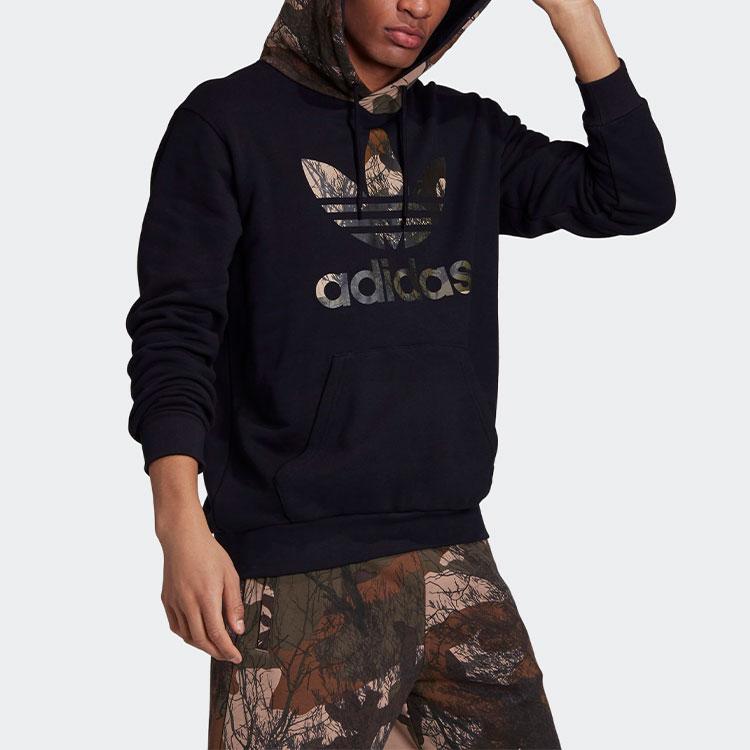 Adidas Originals Camo Block Hoodie With Trefoil Logo Print Men Hoodie Black GD5956