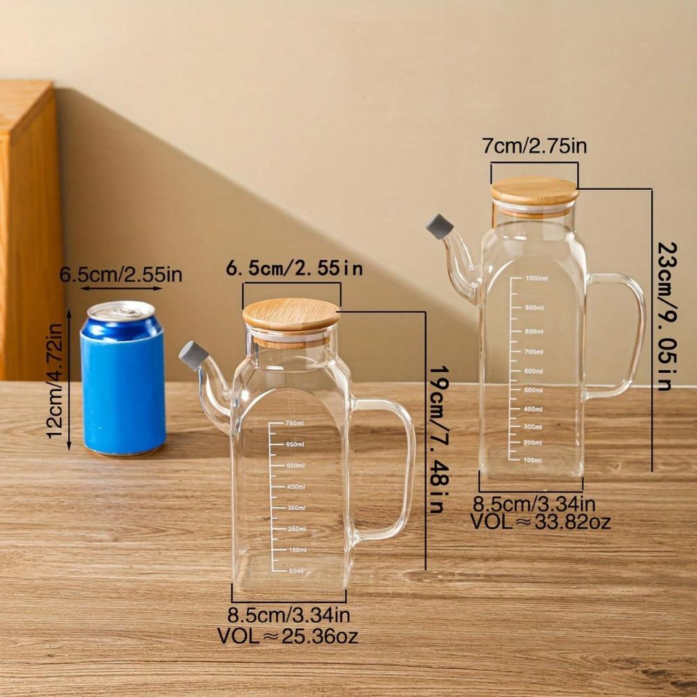 Glass Oil Pot 1000ml Large Capacity Vinegar Pot with Lid with Measurement Markings Hand Wash Only -Home Use Kitchen Accessories
