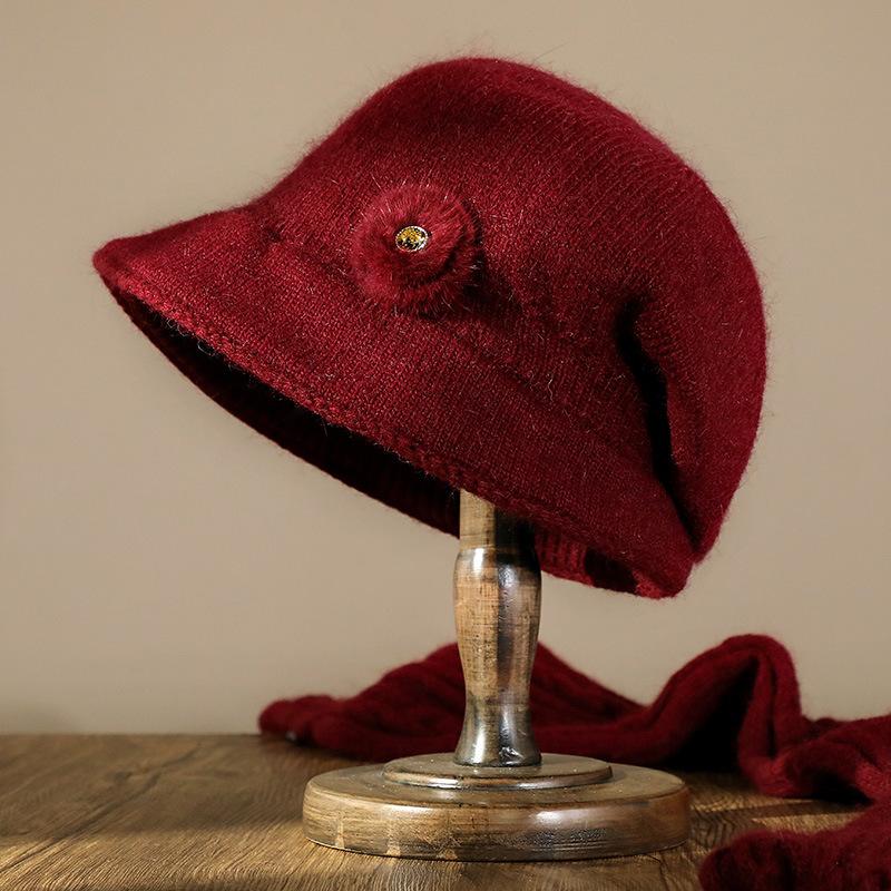 Medium-sized elderly hat Female winter thickened wool hat Elderly hat Rabbit fur knitted hat Temperament mother warm cotton hat