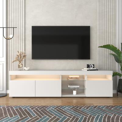 TV Lowboard with LED Lighting, TV Cabinet, High-Gloss TV Cabinet, TV Table, Standing TV Shelf, TV Table TV Board Rack, Plywood
