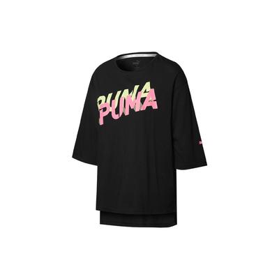 Puma Modern Sports Color Block Letter Print Casual Loose Round Neck Short Sleeve T-Shirt Women T-Shirt Black 583857-01