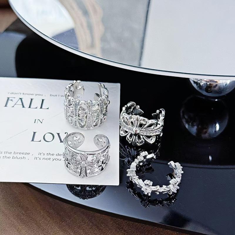 Heavy Industry Cross Iris Vintage Personality Open Ring Fashion Niche Premium Sense Stacked Ring Woman
