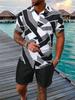 Summer New Men's Short Sleeve Shirt and Shorts 2 Piece Set Fashion Coconut Tree Print Lapel Shirt Beach Drawstring Shorts Set
