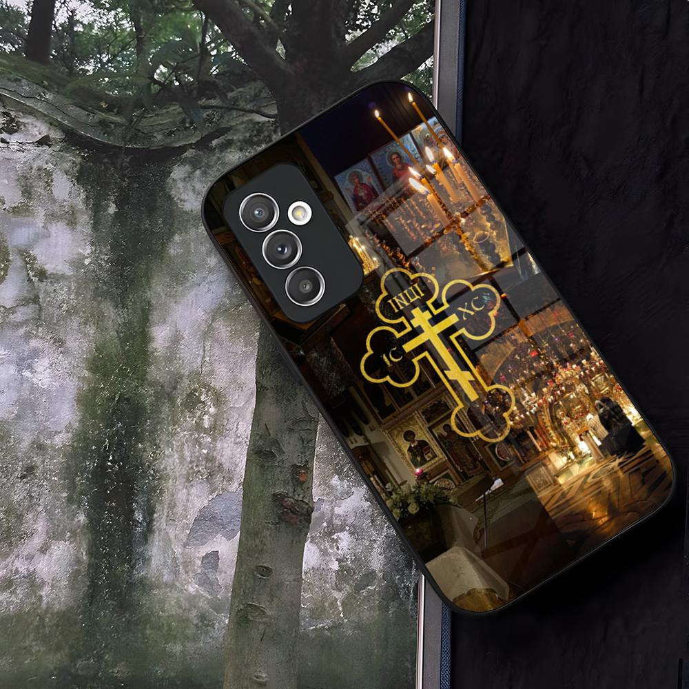 Orthodox Cross Icon Church Phone Case Glass For Samsung Galaxy S24 S25 S22 S20 S23 S21 Ultra Fe Plus A16 A34 A54 A24 A52 A53 Coq