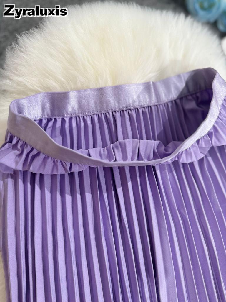 Wavy Edge Pleated Skirt High Waist Slimming Office Wear Versatile Long Dress for Women
